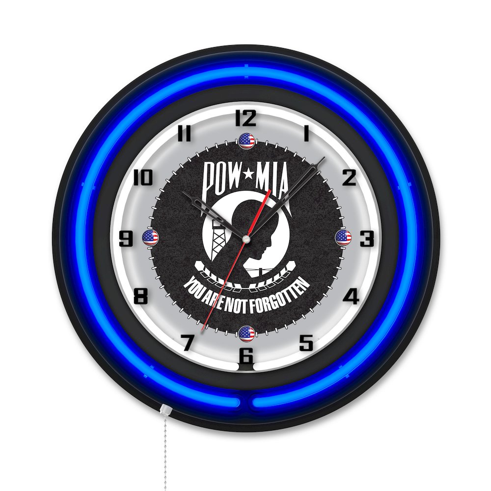POW/MIA 19" Double Neon Wall Clock. Picture 1