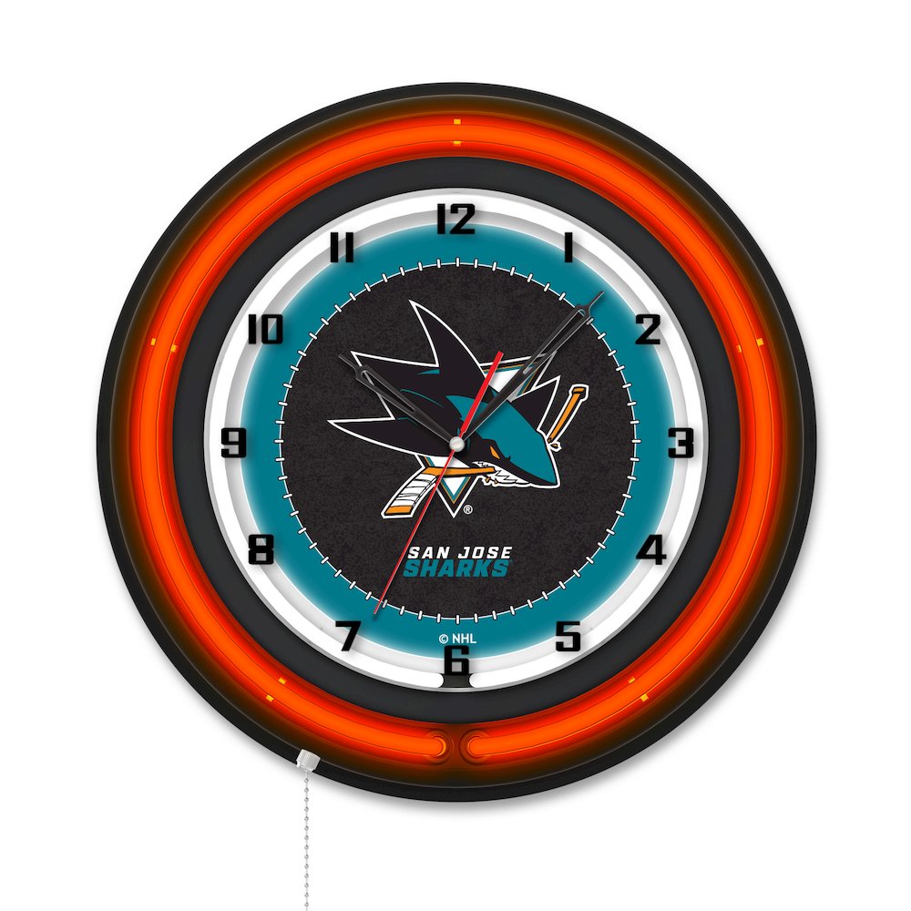 San Jose Sharks 19" Double Neon Wall Clock. Picture 1