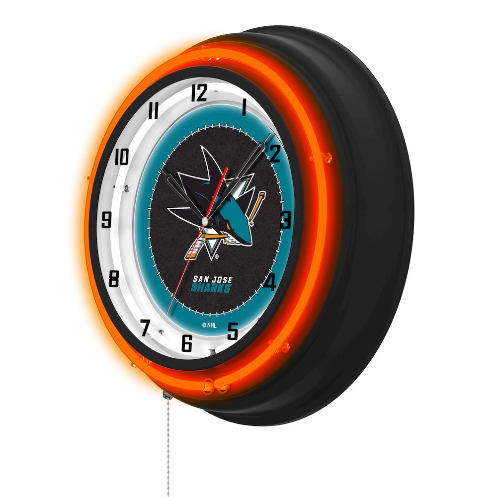 San Jose Sharks 19" Double Neon Wall Clock. Picture 2