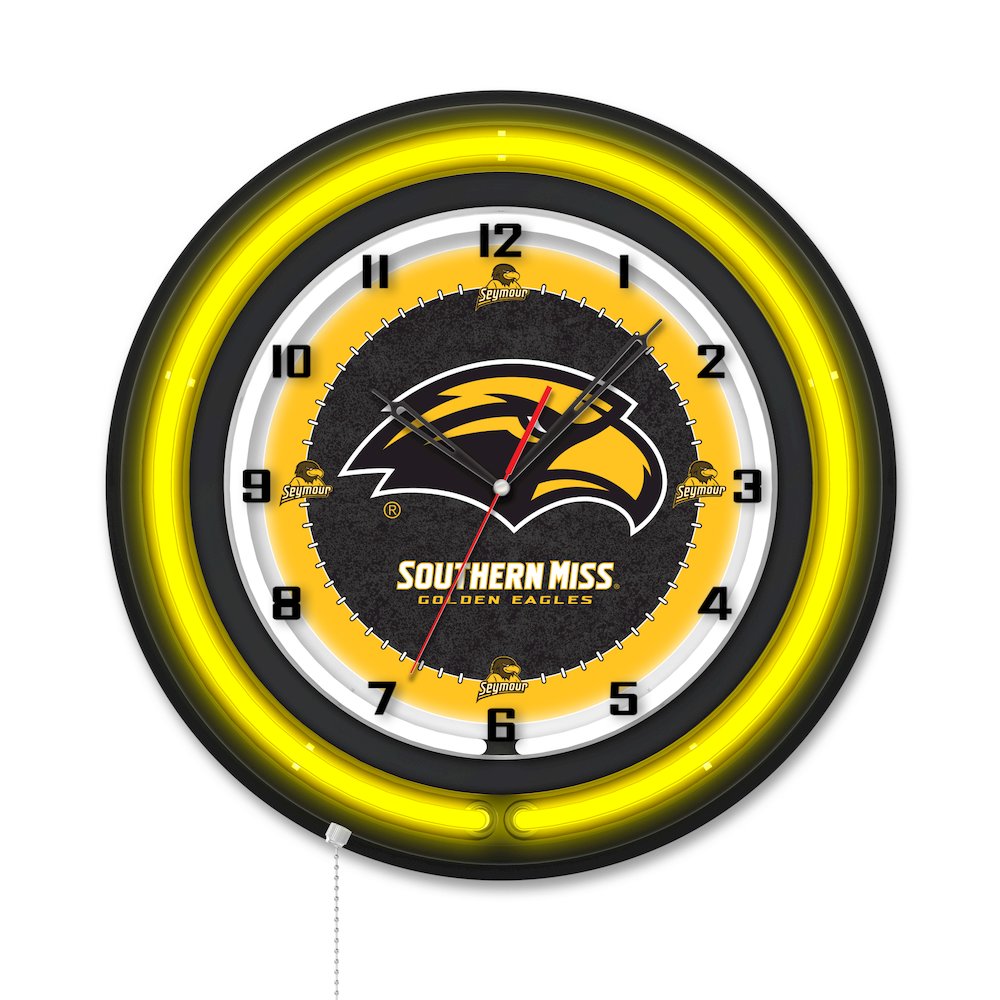 University of Southern Mississippi 19" Double Neon Wall Clock. Picture 1
