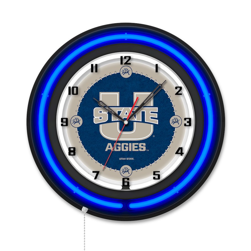 Utah State University 19" Double Neon Wall Clock. Picture 1