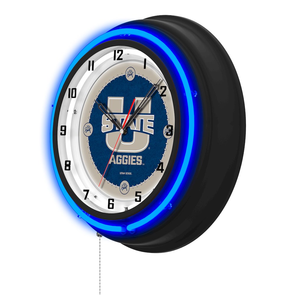 Utah State University 19" Double Neon Wall Clock. Picture 2