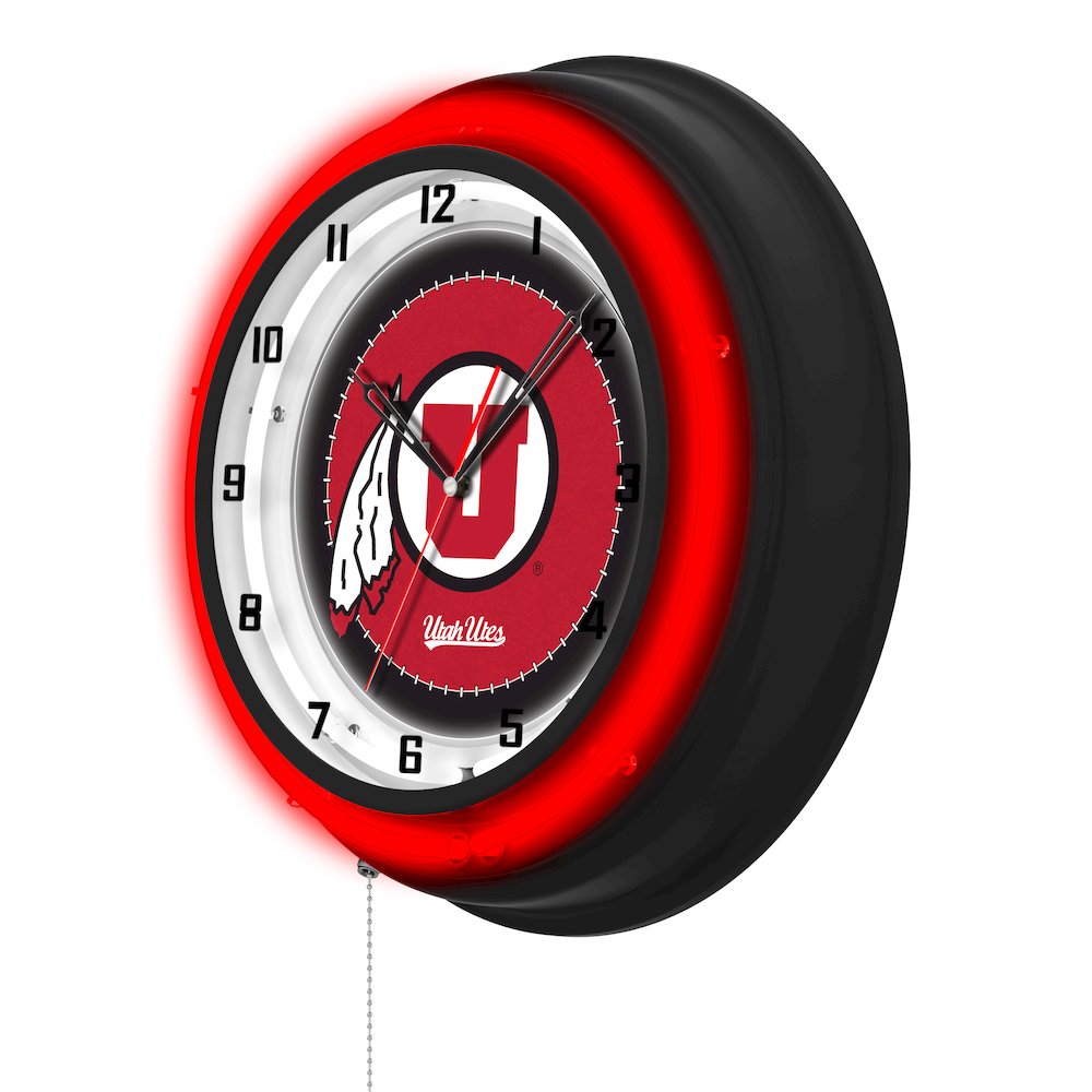 University of Utah 19" Double Neon Wall Clock. Picture 2