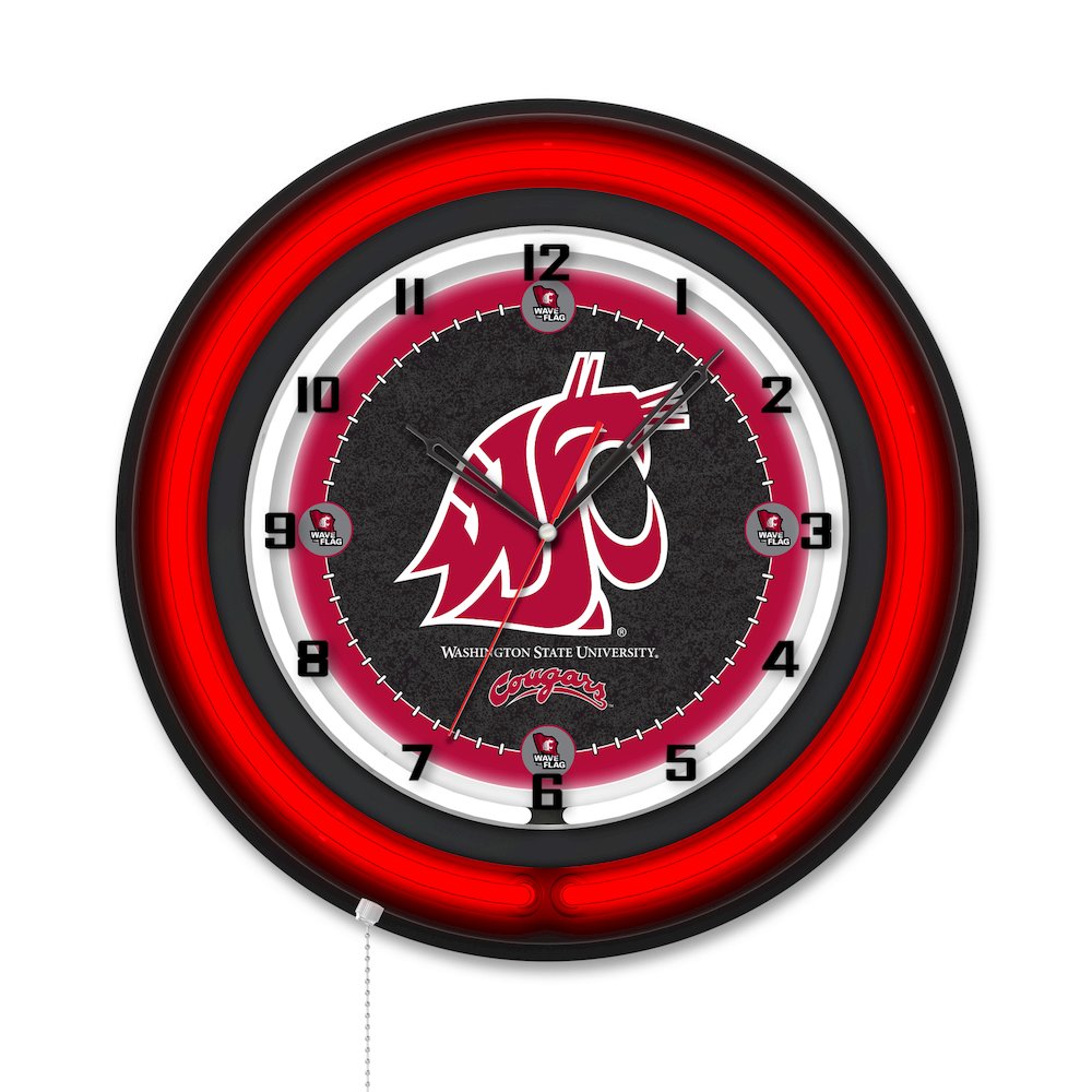 Washington State University 19" Double Neon Wall Clock. Picture 1