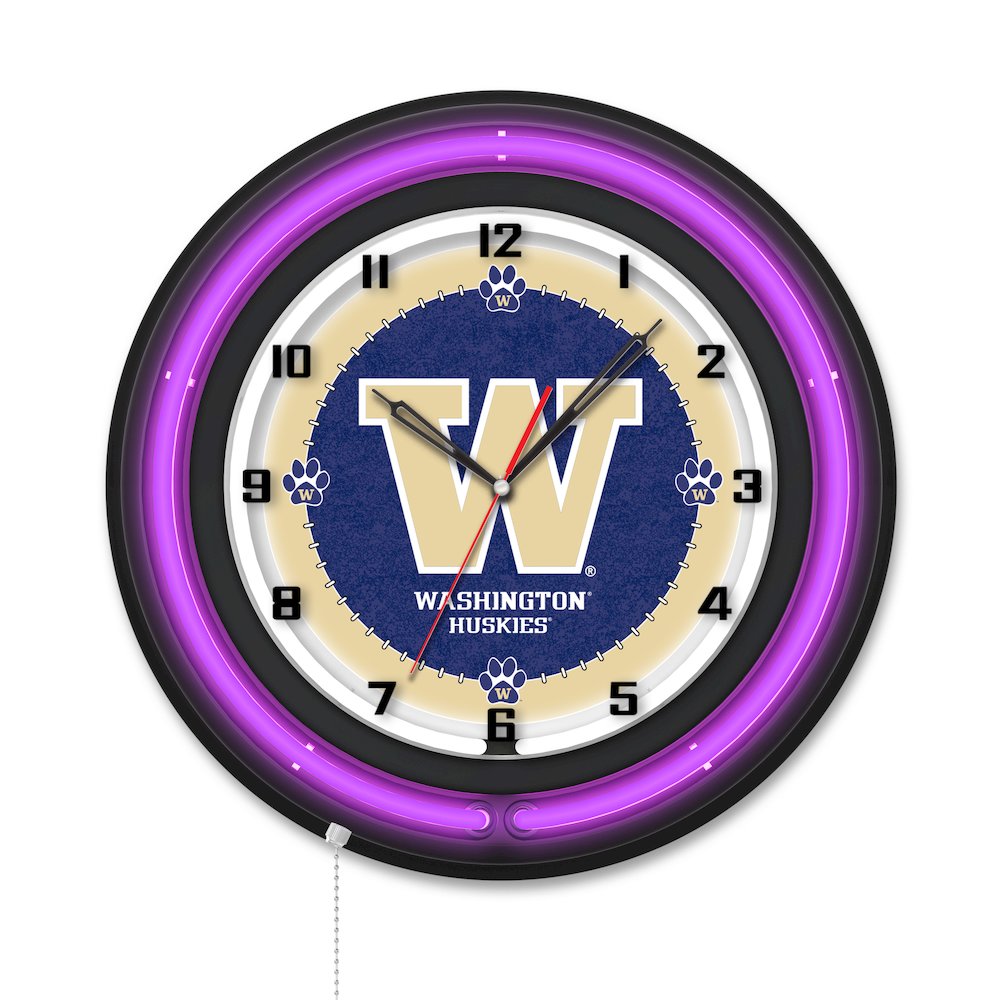 University of Washington 19" Double Neon Wall Clock. Picture 1