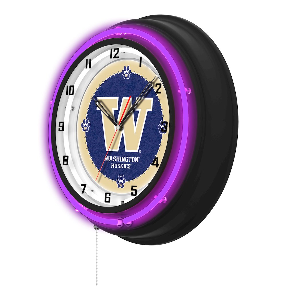 University of Washington 19" Double Neon Wall Clock. Picture 2