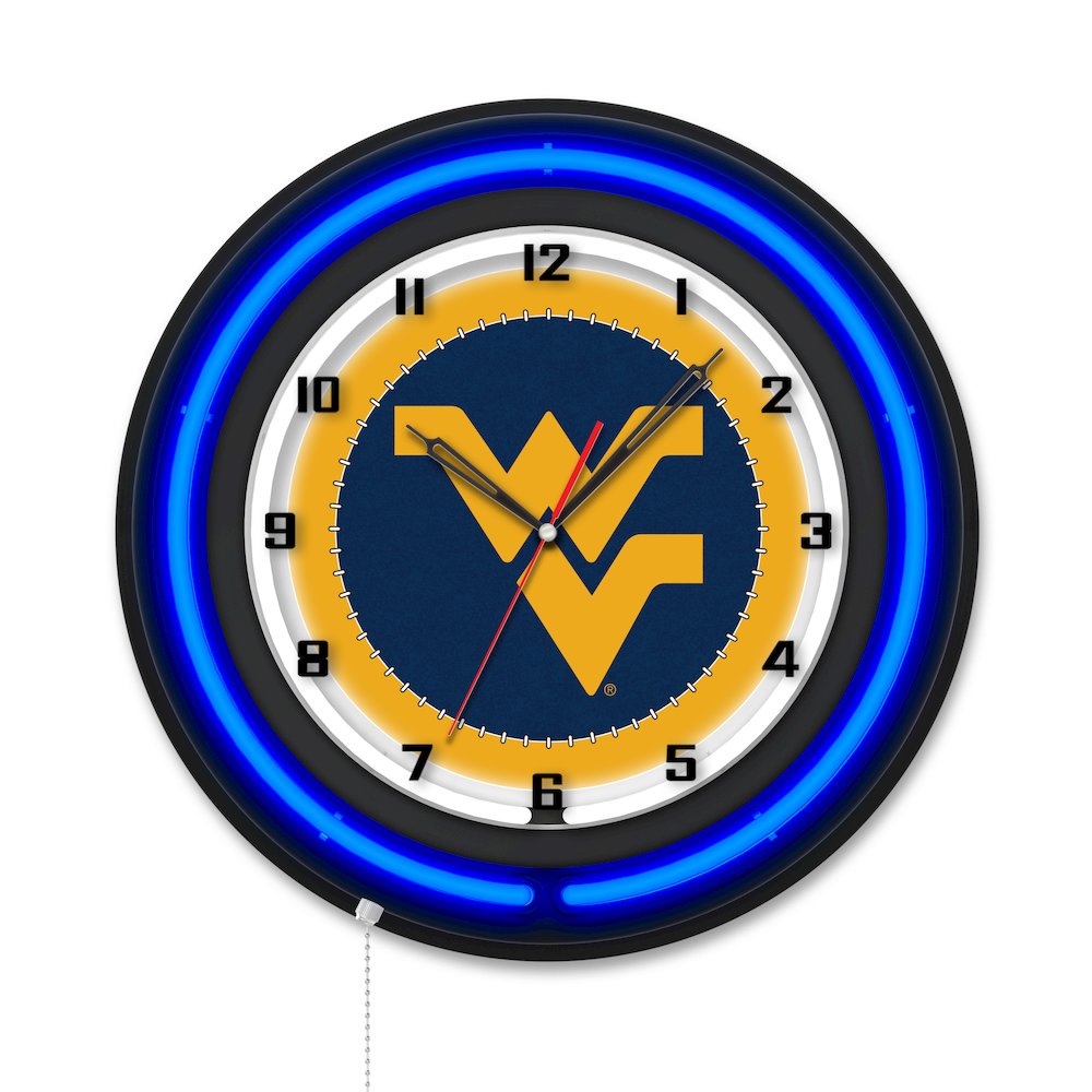West Virginia University 19" Double Neon Wall Clock. Picture 1