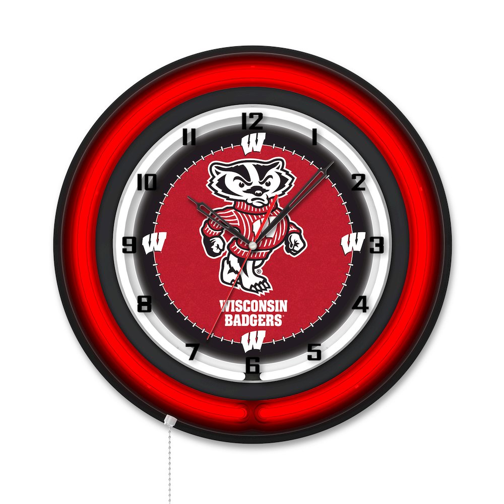 University of Wisconsin (Badger)  19" Double Neon Wall Clock. Picture 1