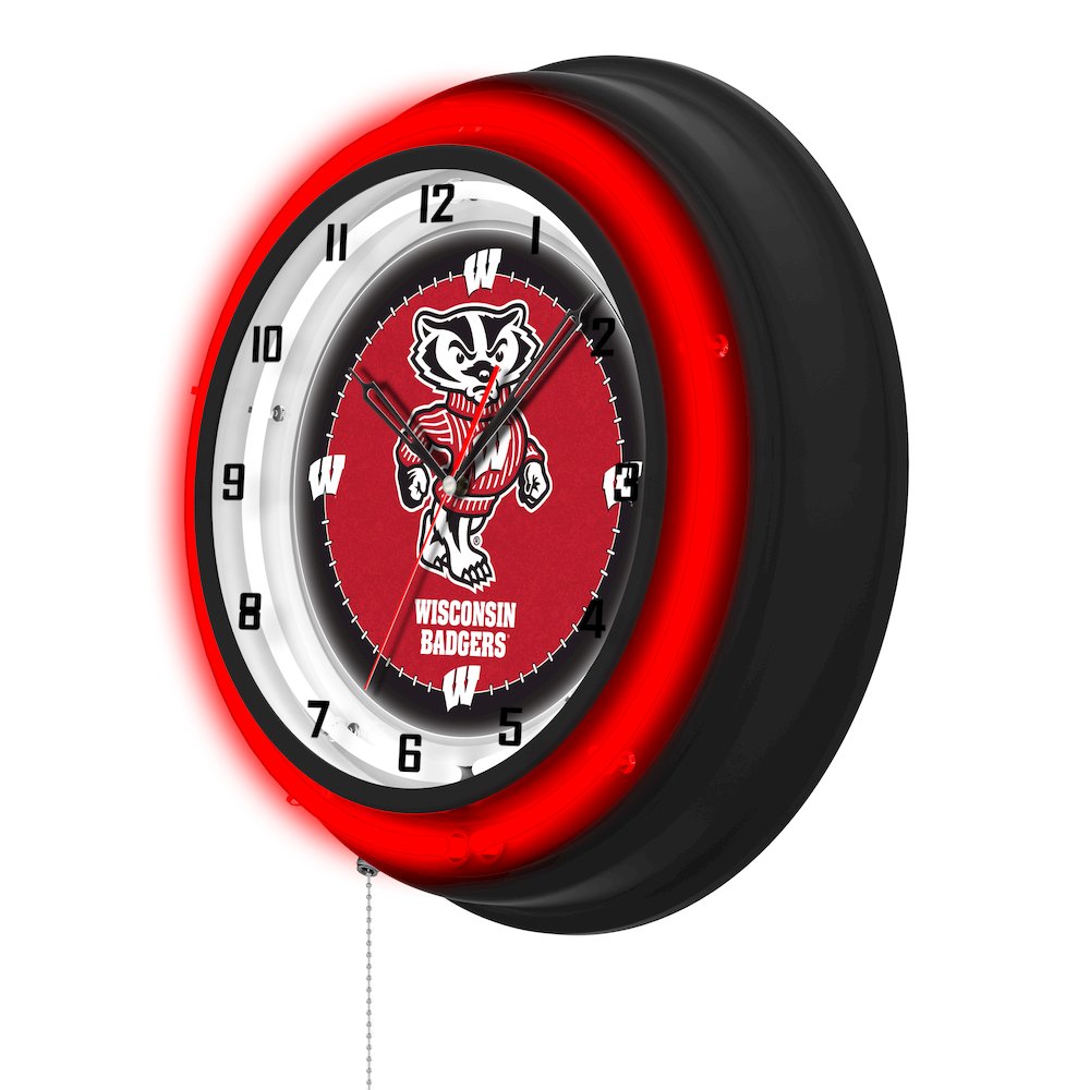University of Wisconsin (Badger)  19" Double Neon Wall Clock. Picture 2
