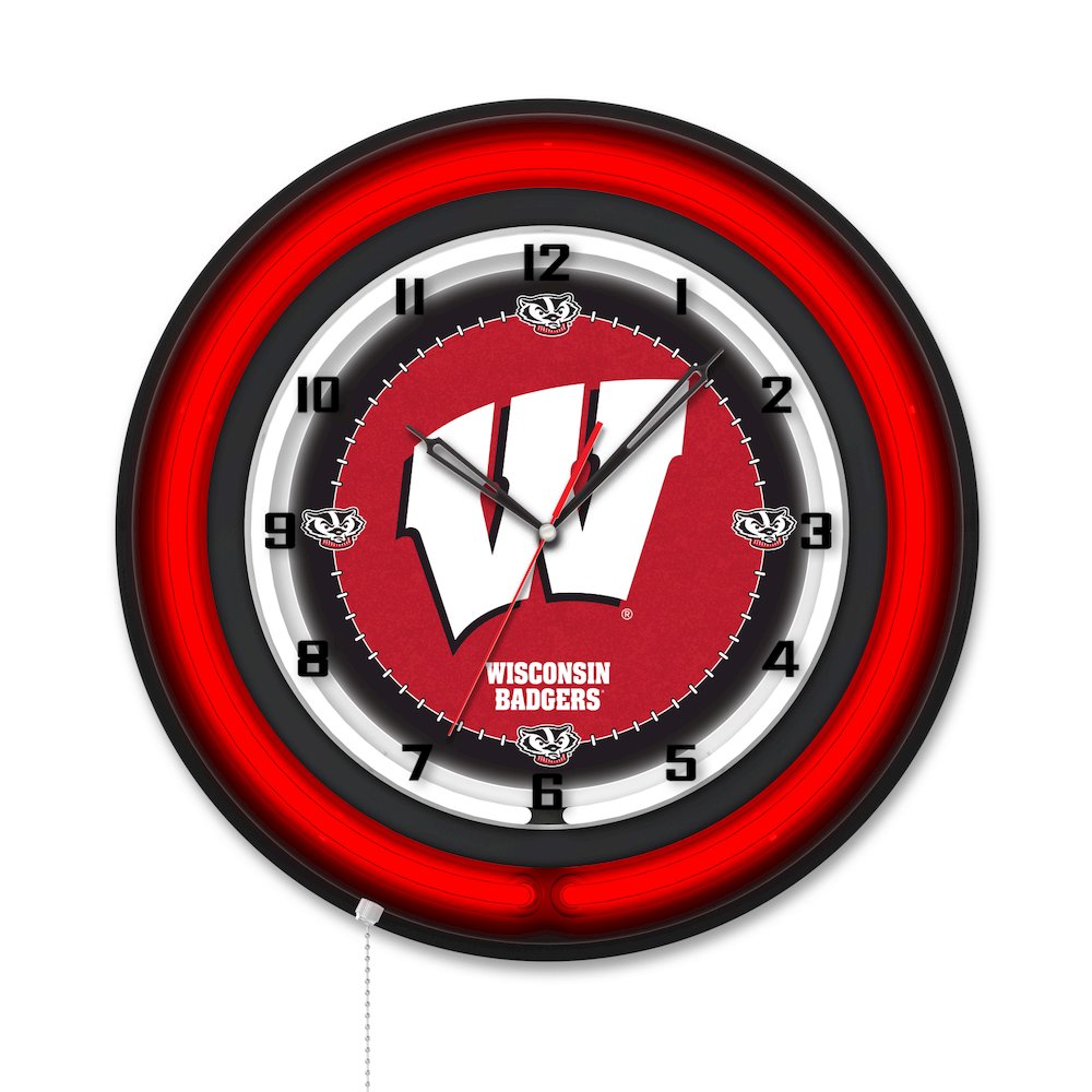 University of Wisconsin (W)  19" Double Neon Wall Clock. Picture 1