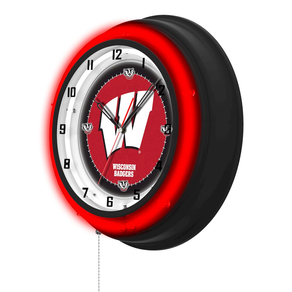 University of Wisconsin (W)  19" Double Neon Wall Clock. Picture 2