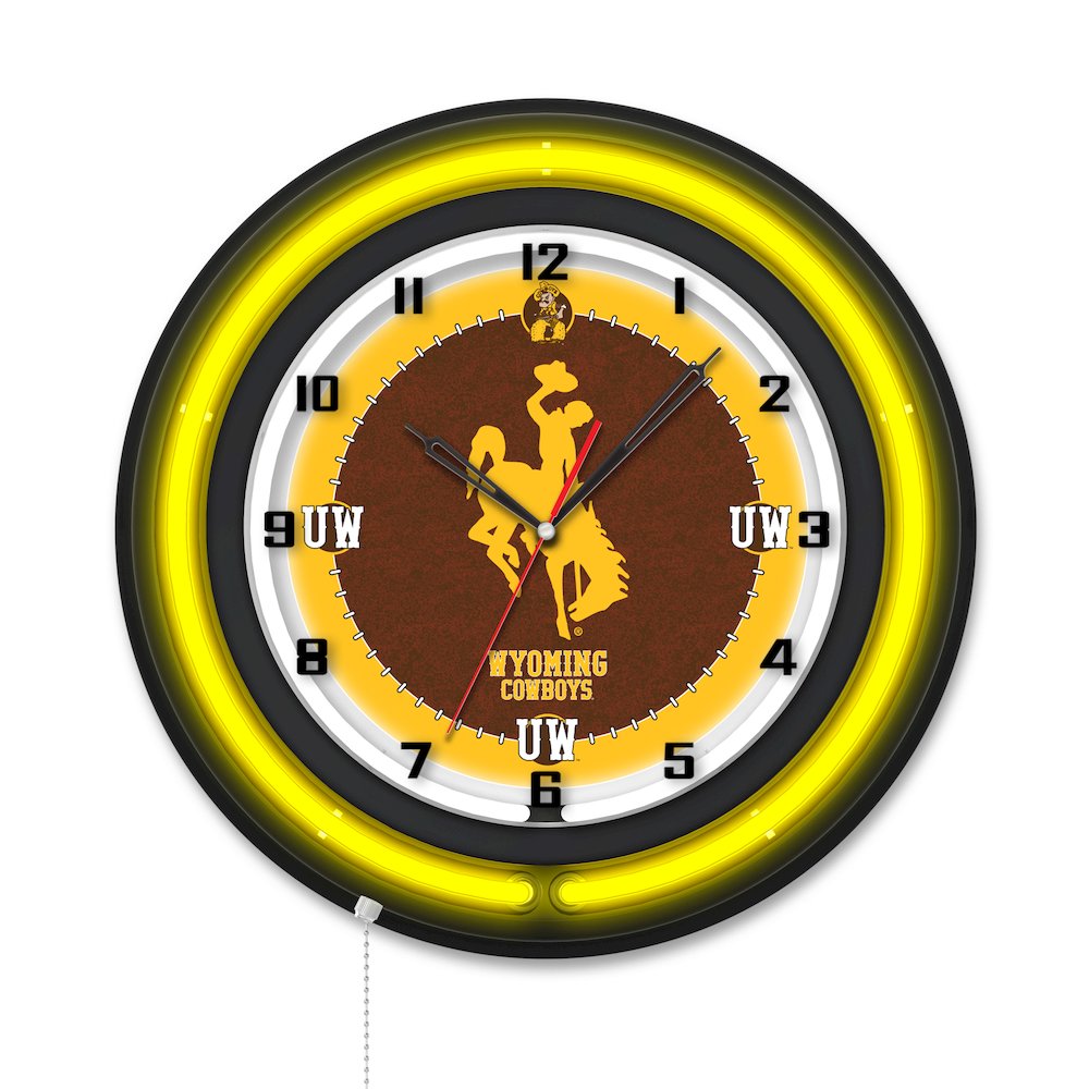 University of Wyoming 19" Double Neon Wall Clock. Picture 1