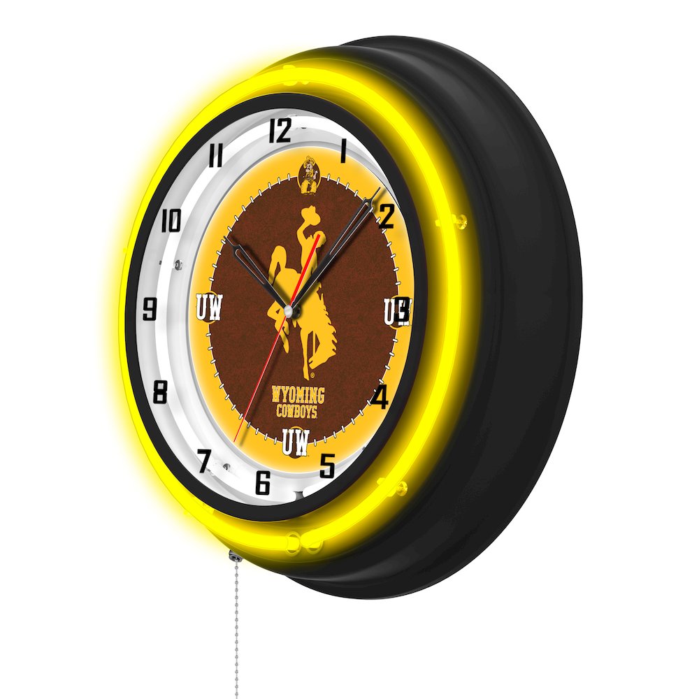 University of Wyoming 19" Double Neon Wall Clock. Picture 2