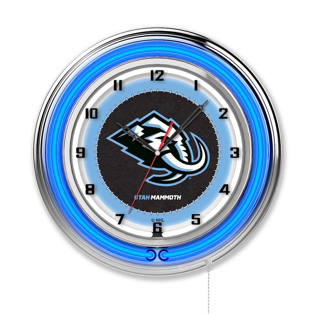 Utah Mammoth 19" Double Neon Wall Clock - Chrome Case. Picture 1