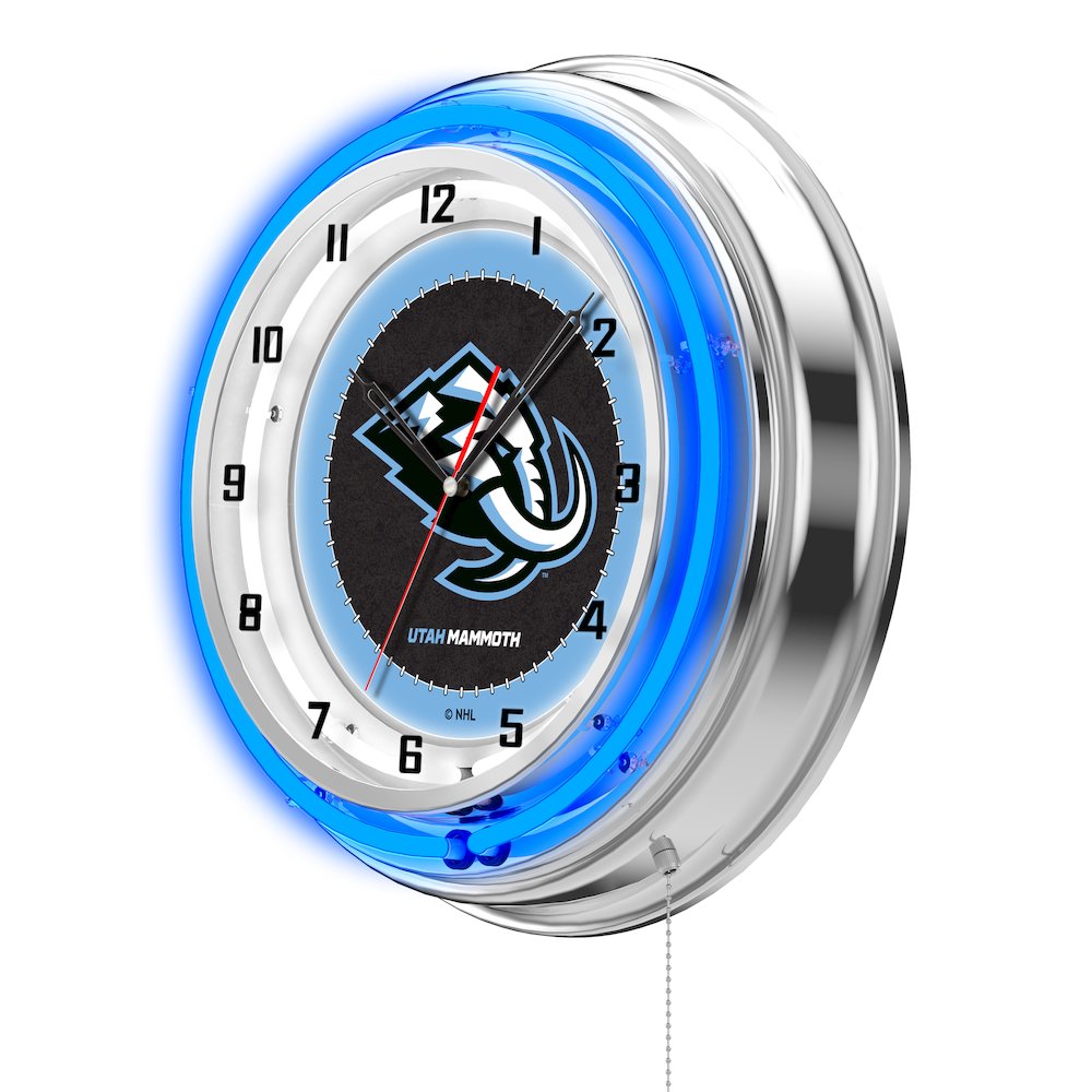 Utah Mammoth 19" Double Neon Wall Clock - Chrome Case. Picture 2