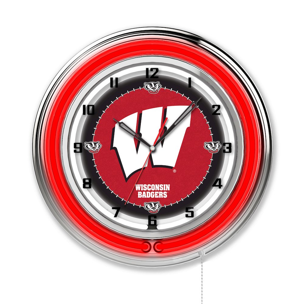 Wisconsin "W" 19" Neon Clock. Picture 1