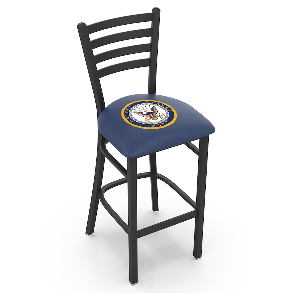 L004 - 25" Black Wrinkle U.S. Navy Stationary Counter Stool with Ladder Style Back by Holland Bar Stool Co.. Picture 1