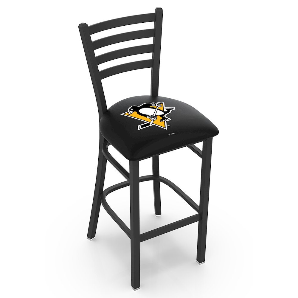 L004 - 25" Black Wrinkle Pittsburgh Penguins Stationary Counter Stool with Ladder Style Back by Holland Bar Stool Co.. Picture 1