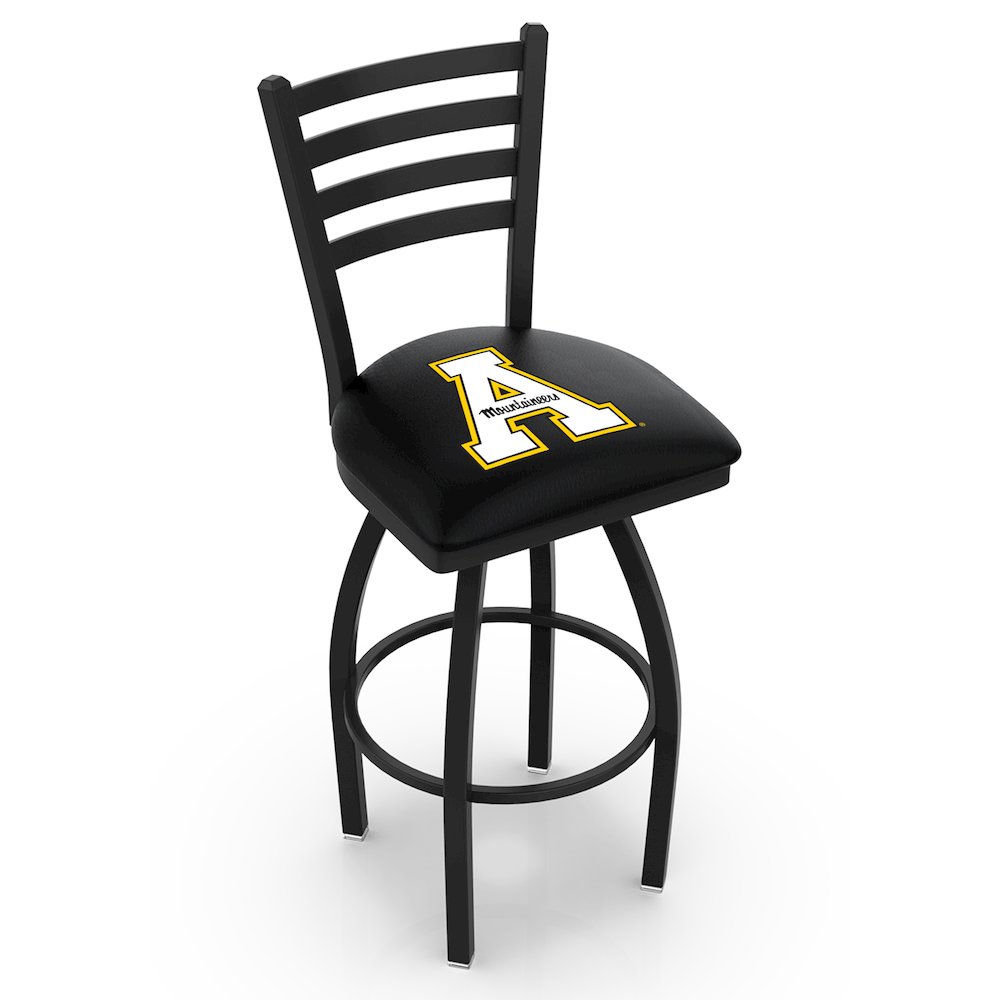 L014 - 36" Black Wrinkle Appalachian State Swivel Bar Stool with Ladder Style Back by Holland Bar Stool Co.. Picture 1