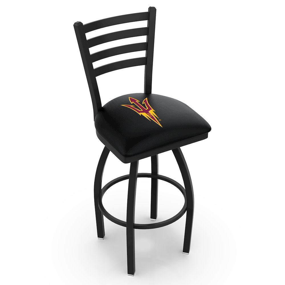 L014 - 36" Black Wrinkle Arizona State Swivel Bar Stool with Ladder Style Back and Pitchfork Logo by Holland Bar Stool Co.. Picture 1
