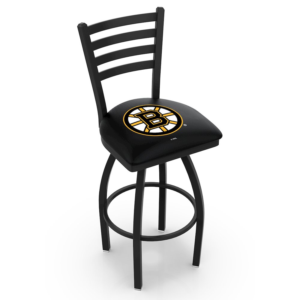 L014 - 36" Black Wrinkle Boston Bruins Swivel Bar Stool with Ladder Style Back by Holland Bar Stool Co.. Picture 1