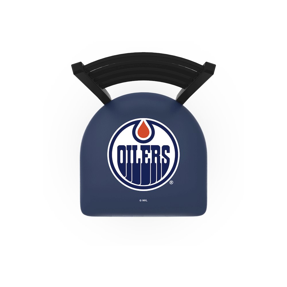 L014 - 36" Black Wrinkle Edmonton Oilers Swivel Bar Stool with Ladder Style Back by Holland Bar Stool Co.. Picture 2