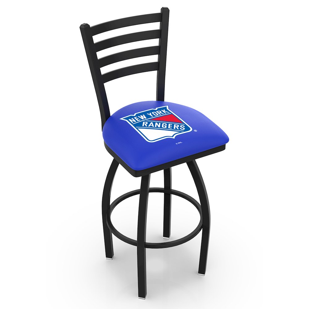 L014 - 36" Black Wrinkle New York Rangers Swivel Bar Stool with Ladder Style Back by Holland Bar Stool Co.. Picture 1