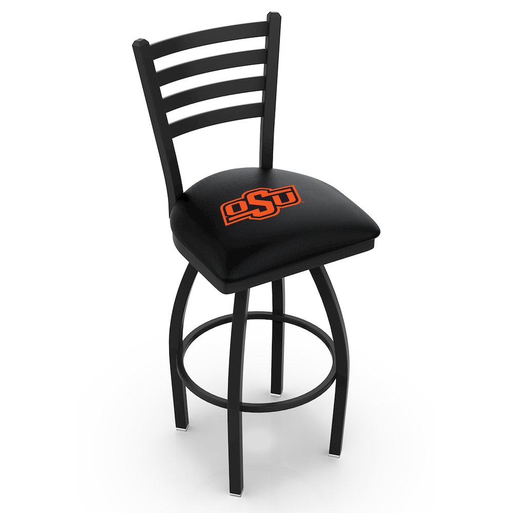 L014 - 36" Black Wrinkle Oklahoma State Swivel Bar Stool with Ladder Style Back by Holland Bar Stool Co.. Picture 1