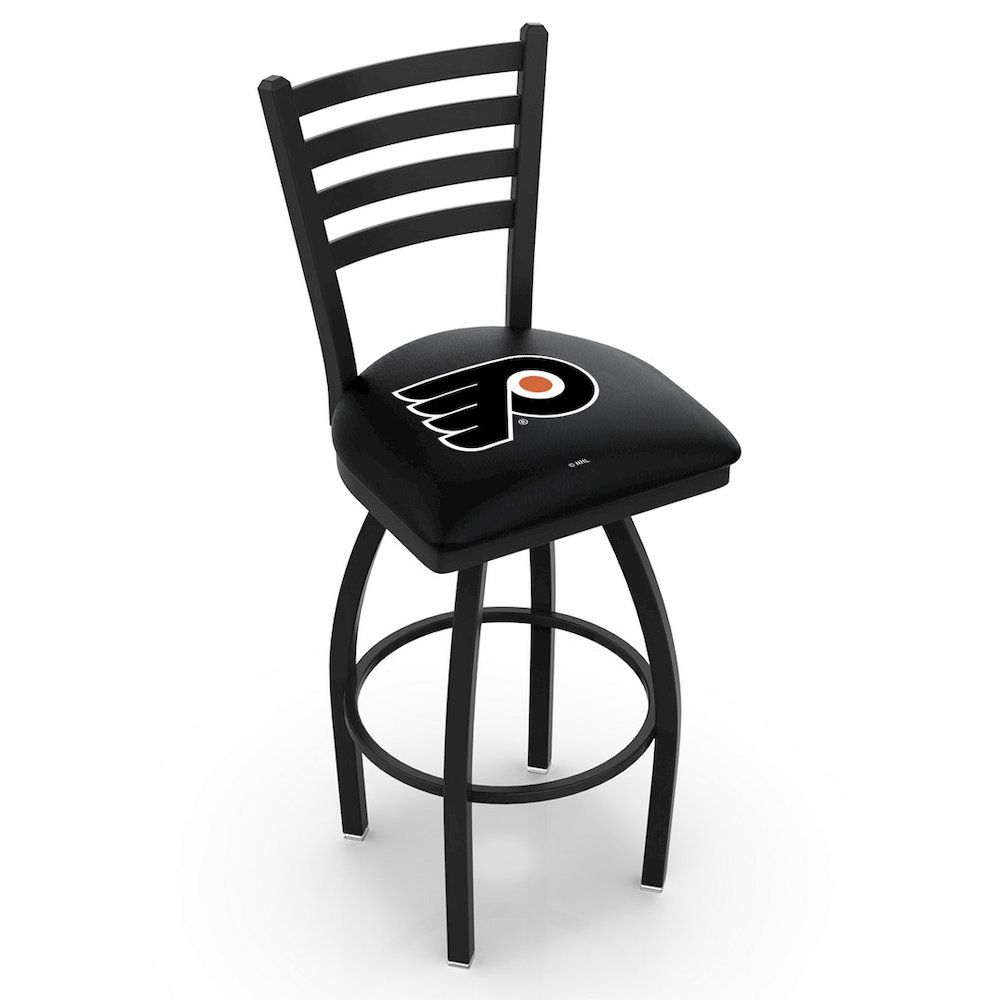 L014 - 36" Black Wrinkle Philadelphia Flyers Swivel Bar Stool with Ladder Style Back by Holland Bar Stool Co.. Picture 1