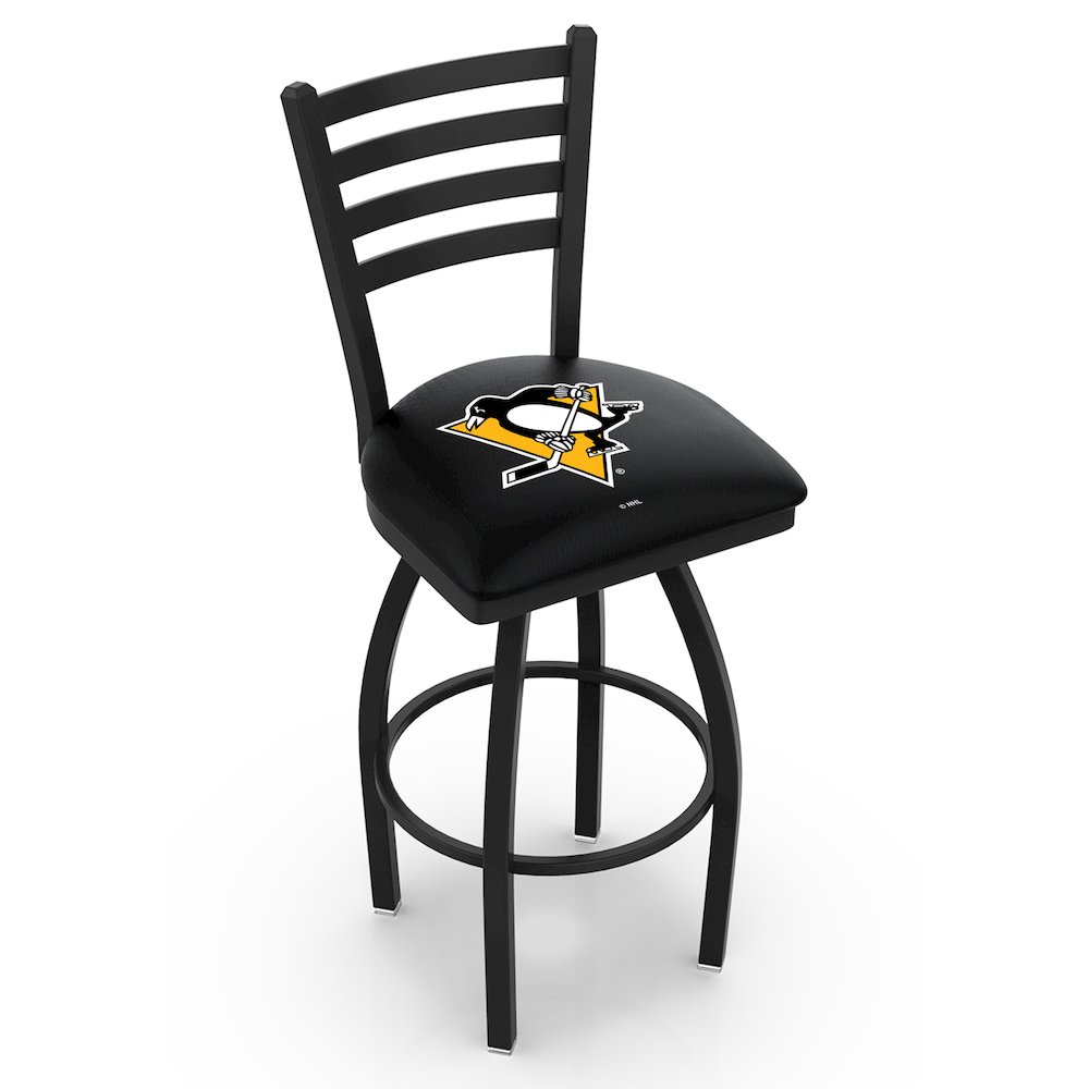 L014 - 36" Black Wrinkle Pittsburgh Penguins Swivel Bar Stool with Ladder Style Back by Holland Bar Stool Co.. Picture 1