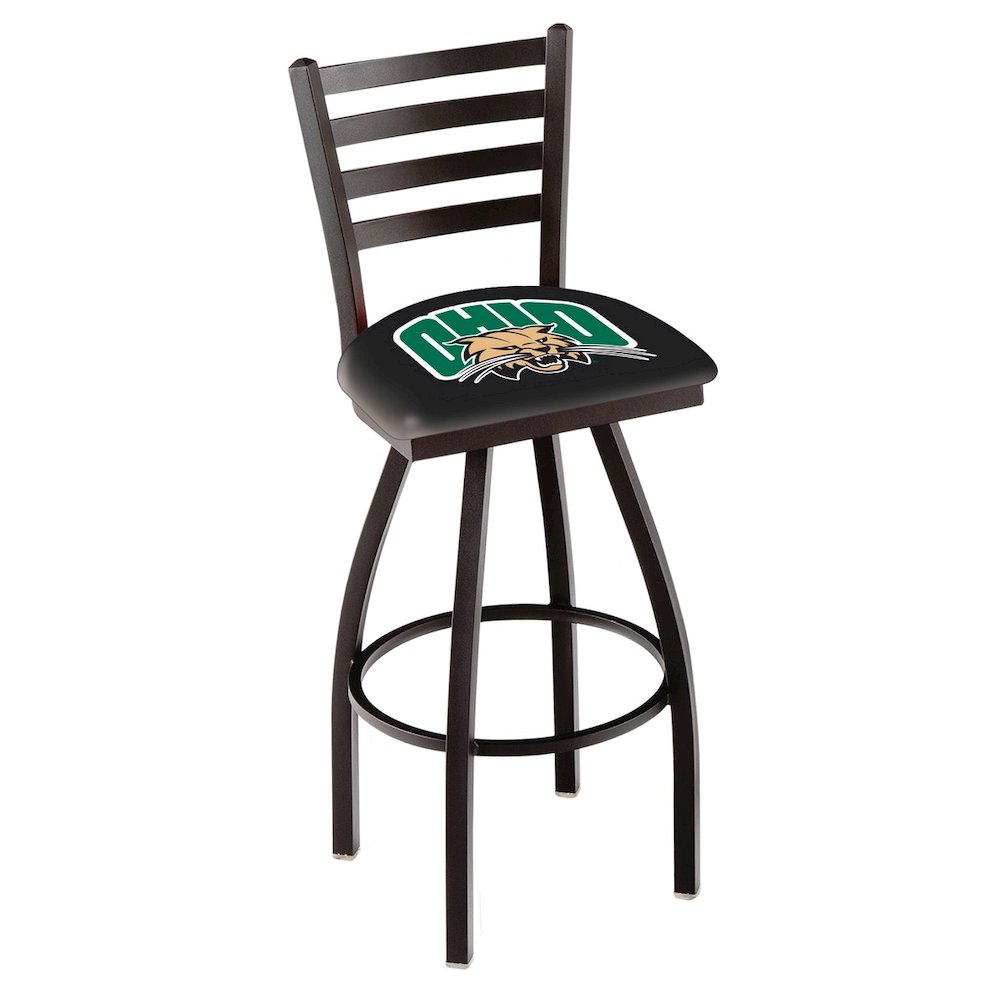 L014 - 36" Black Wrinkle Ohio University Swivel Bar Stool with Ladder Style Back by Holland Bar Stool Co.. Picture 1