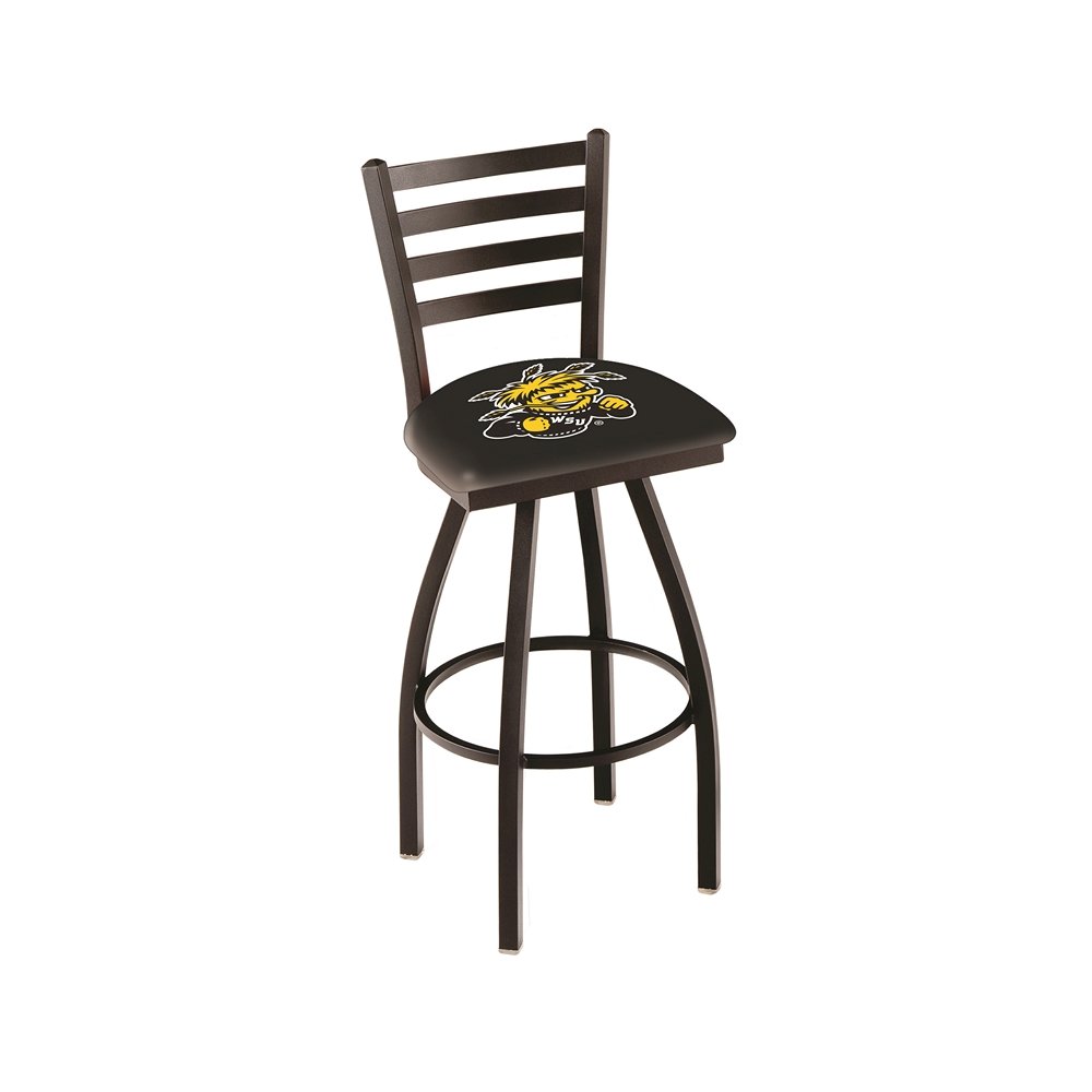 L014 - 36" Black Wrinkle Wichita State Swivel Bar Stool with Ladder Style Back by Holland Bar Stool Co.. Picture 1