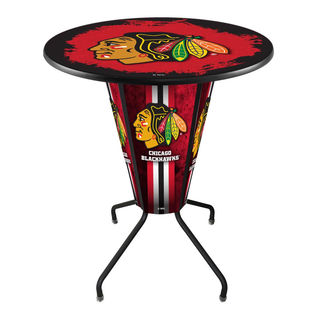 Lighted L218 - 42" Black Chicago Blackhawks Pub Table. Picture 1