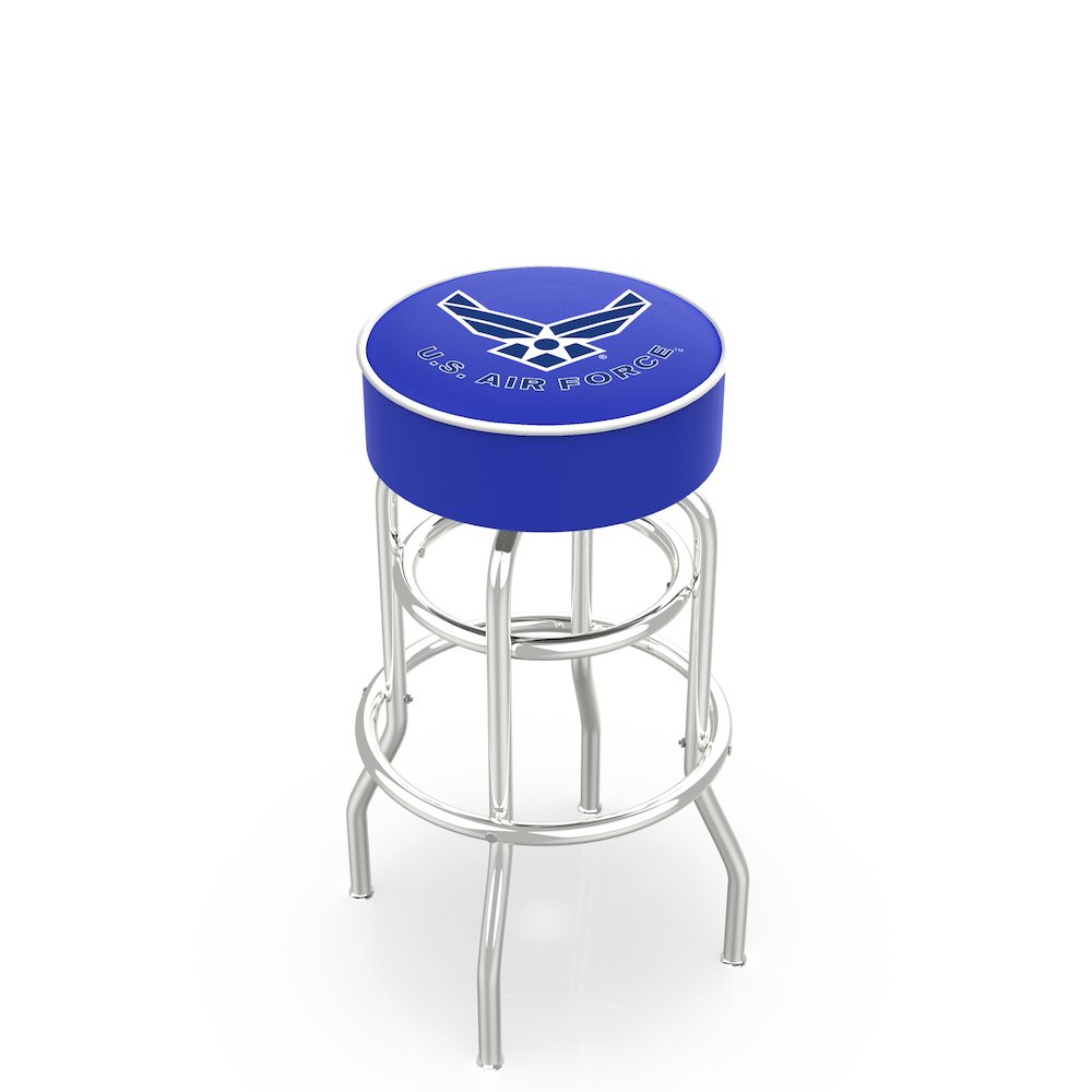 25" L7C1 - 4" U.S. Air Force Cushion Seat with Double-Ring Chrome Base Swivel Bar Stool by Holland Bar Stool Company. Picture 1