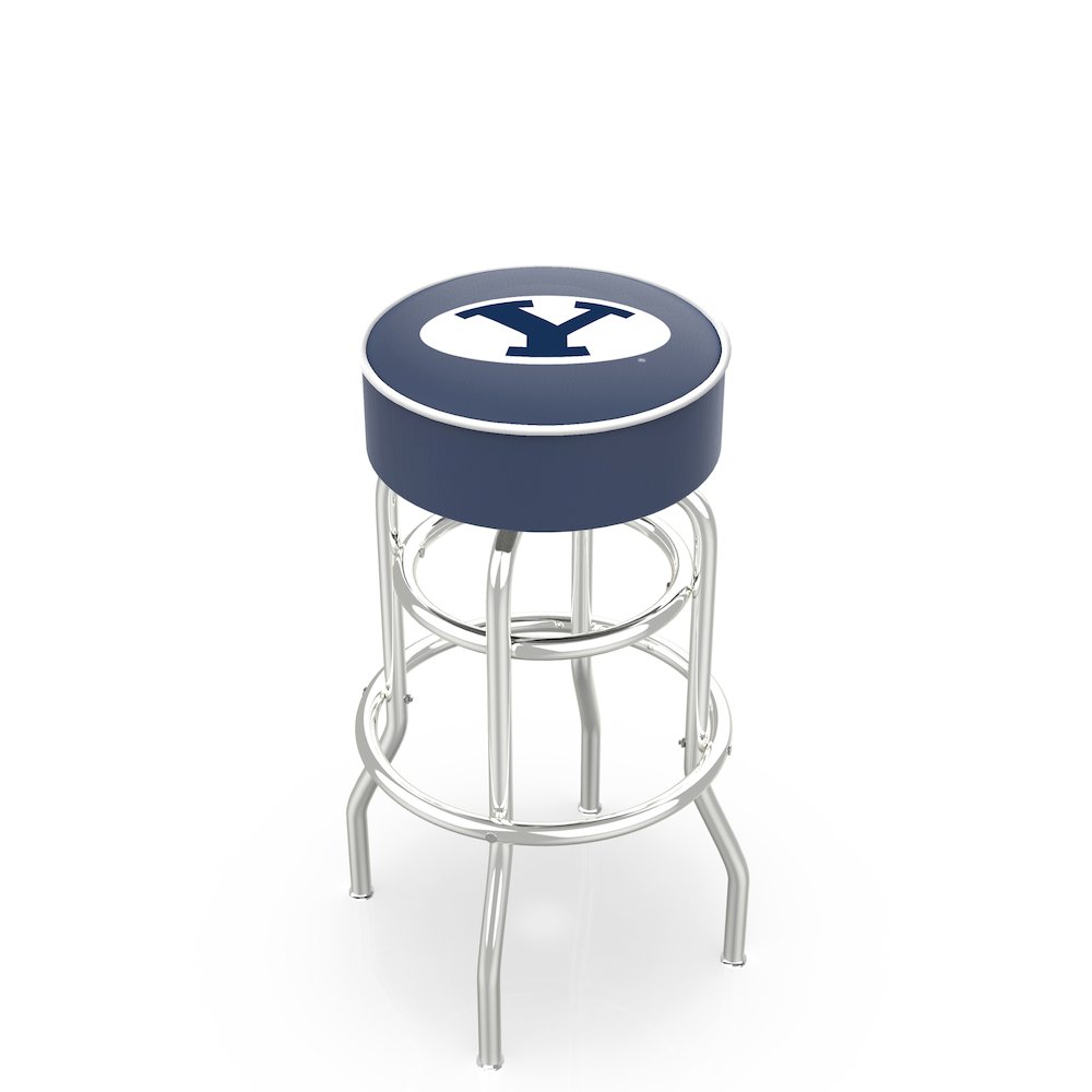 25" L7C1 - 4" Brigham Young Cushion Seat with Double-Ring Chrome Base Swivel Bar Stool by Holland Bar Stool Company. Picture 1