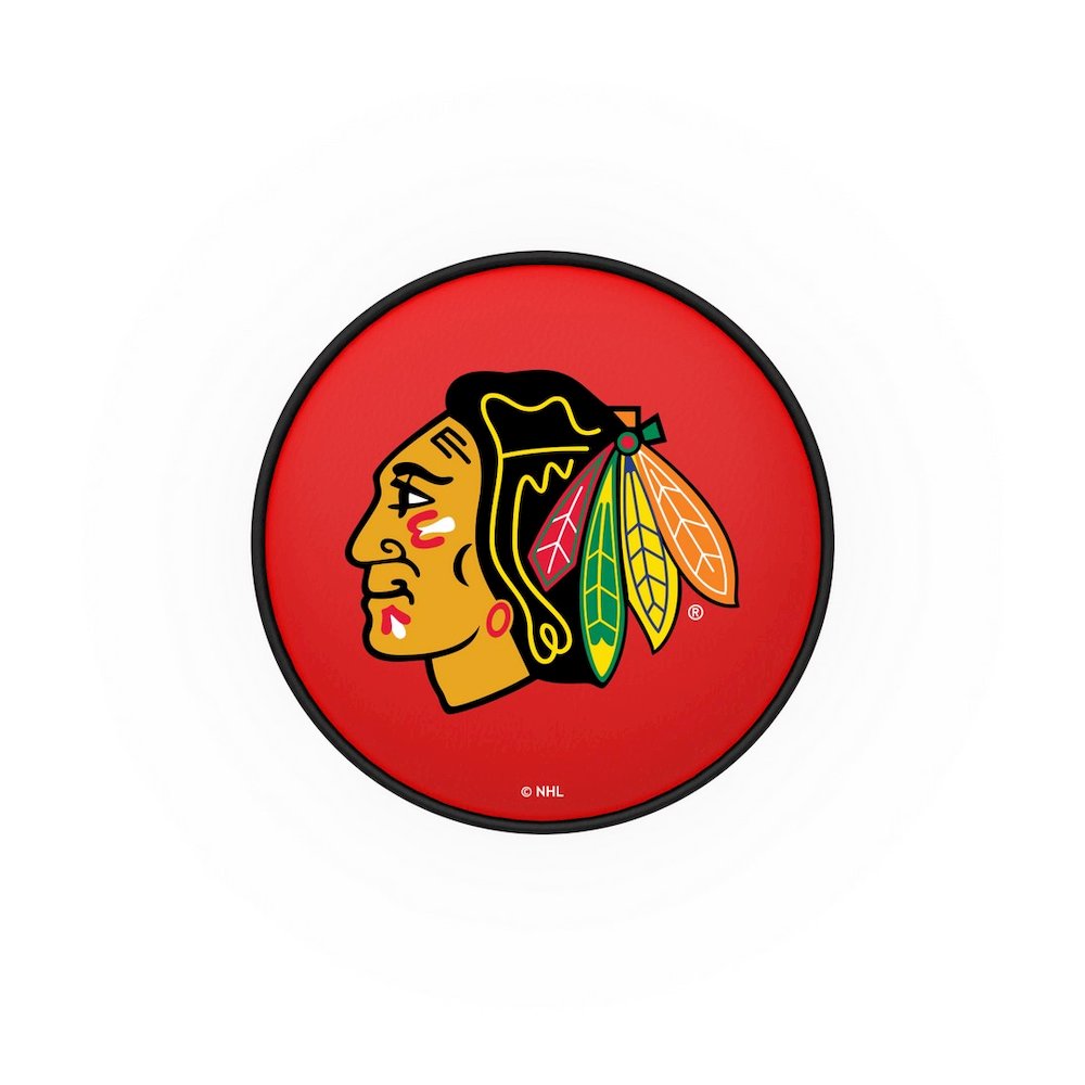 25" L7C1 - 4" Chicago Blackhawks Cushion Seat with Double-Ring Chrome Base Swivel Bar Stool by Holland Bar Stool Company. Picture 2
