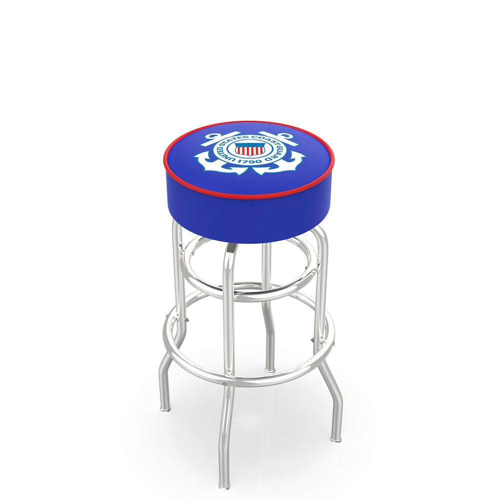 25" L7C1 - 4" U.S. Coast Guard Cushion Seat with Double-Ring Chrome Base Swivel Bar Stool by Holland Bar Stool Company. Picture 1