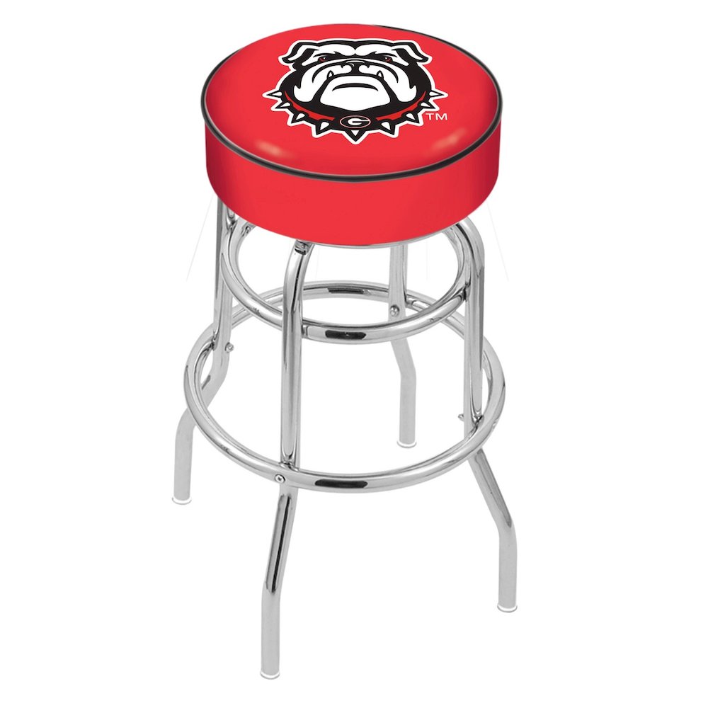 25" L7C1 - 4" Georgia "Bulldog" Cushion Seat with Double-Ring Chrome Base Swivel Bar Stool by Holland Bar Stool Company. Picture 1