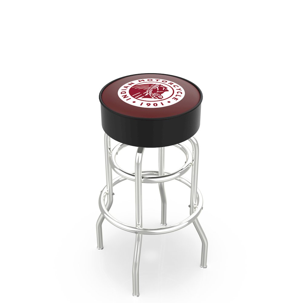 25" L7C1 - 4" Indian Motorcycle Cushion Seat with Double-Ring Chrome Base Swivel Bar Stool by Holland Bar Stool Company. Picture 1
