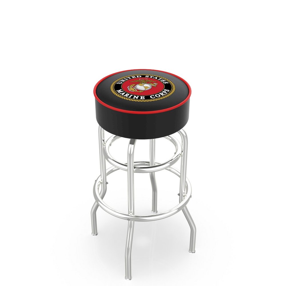 25" L7C1 - 4" U.S. Marines Cushion Seat with Double-Ring Chrome Base Swivel Bar Stool by Holland Bar Stool Company. Picture 1
