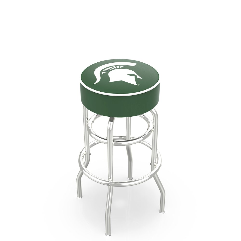25" L7C1 - 4" Michigan State Cushion Seat with Double-Ring Chrome Base Swivel Bar Stool by Holland Bar Stool Company. Picture 1