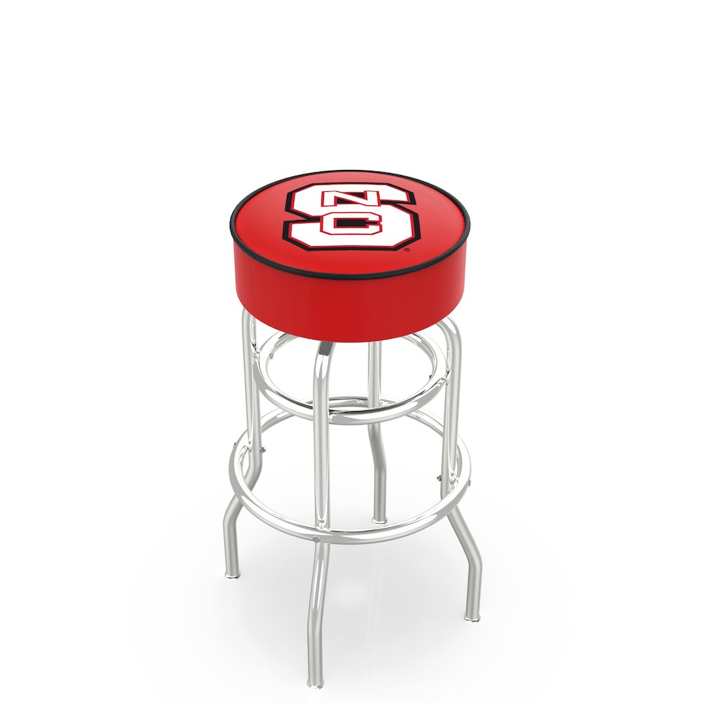 25" L7C1 - 4" North Carolina State Cushion Seat with Double-Ring Chrome Base Swivel Bar Stool by Holland Bar Stool Company. Picture 1