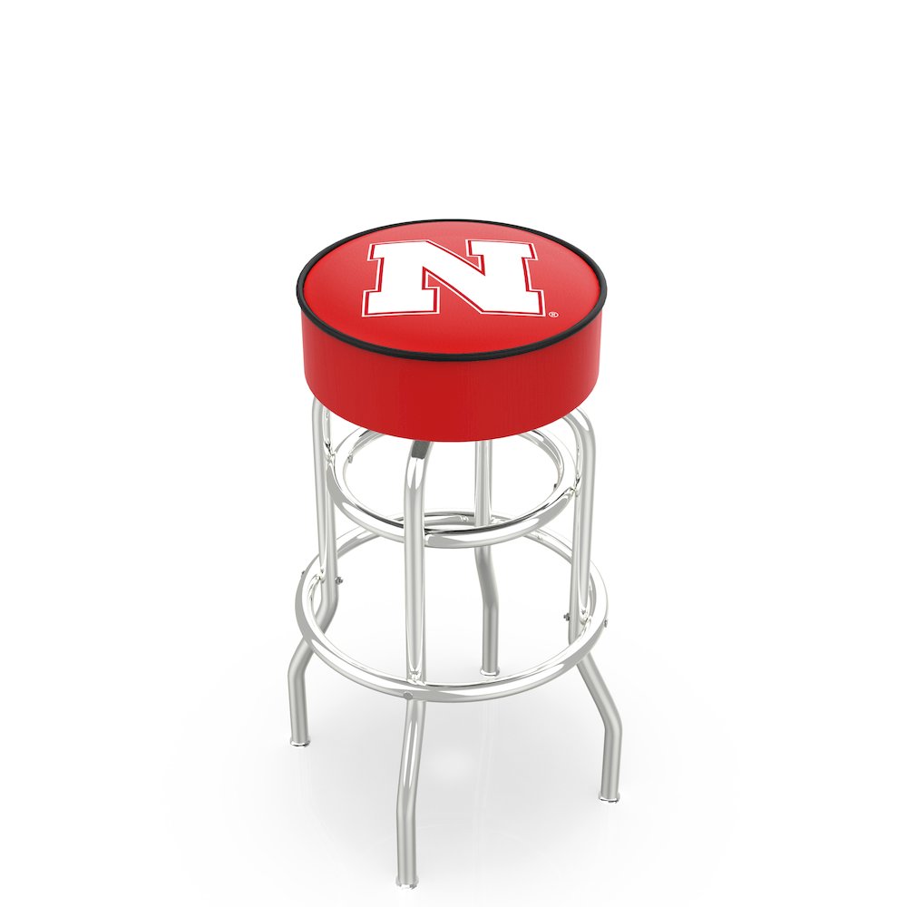 25" L7C1 - 4" Nebraska Cushion Seat with Double-Ring Chrome Base Swivel Bar Stool by Holland Bar Stool Company. Picture 1