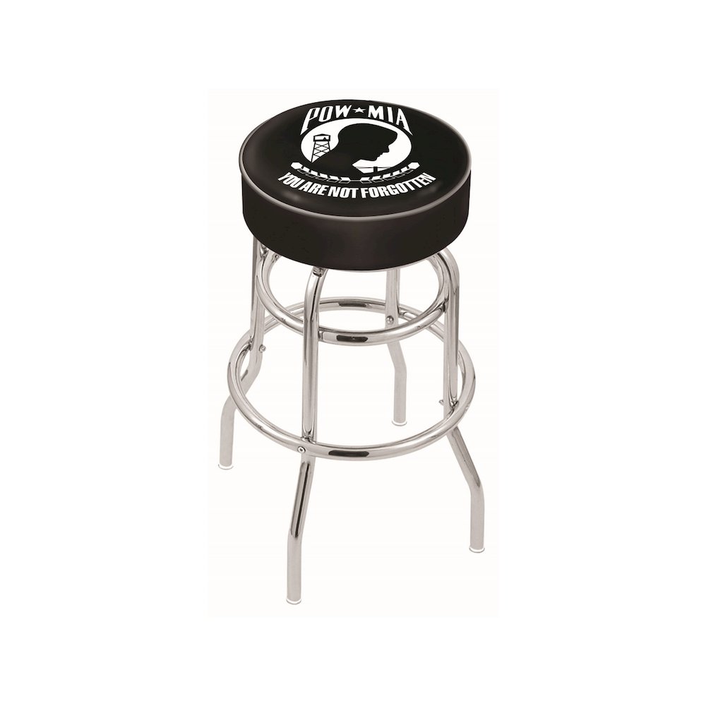 25" L7C1 - 4" POW/MIA Cushion Seat with Double-Ring Chrome Base Swivel Bar Stool by Holland Bar Stool Company. Picture 1