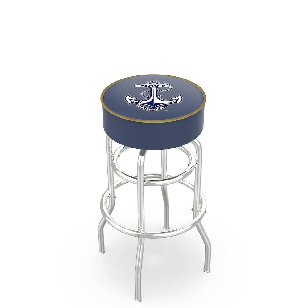 25" L7C1 - 4" US Naval Academy (NAVY) Cushion Seat with Double-Ring Chrome Base Swivel Bar Stool by Holland Bar Stool Company. Picture 1