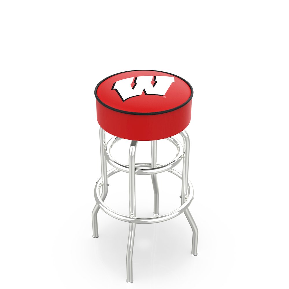 25" L7C1 - 4" Wisconsin "W" Cushion Seat with Double-Ring Chrome Base Swivel Bar Stool by Holland Bar Stool Company. Picture 1