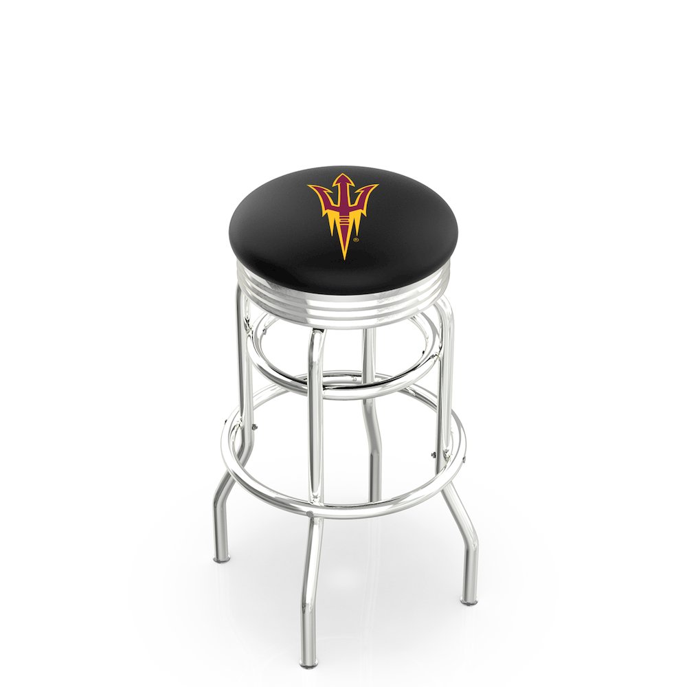 25" Chrome Double Ring Arizona State Swivel Bar Stool. Picture 1