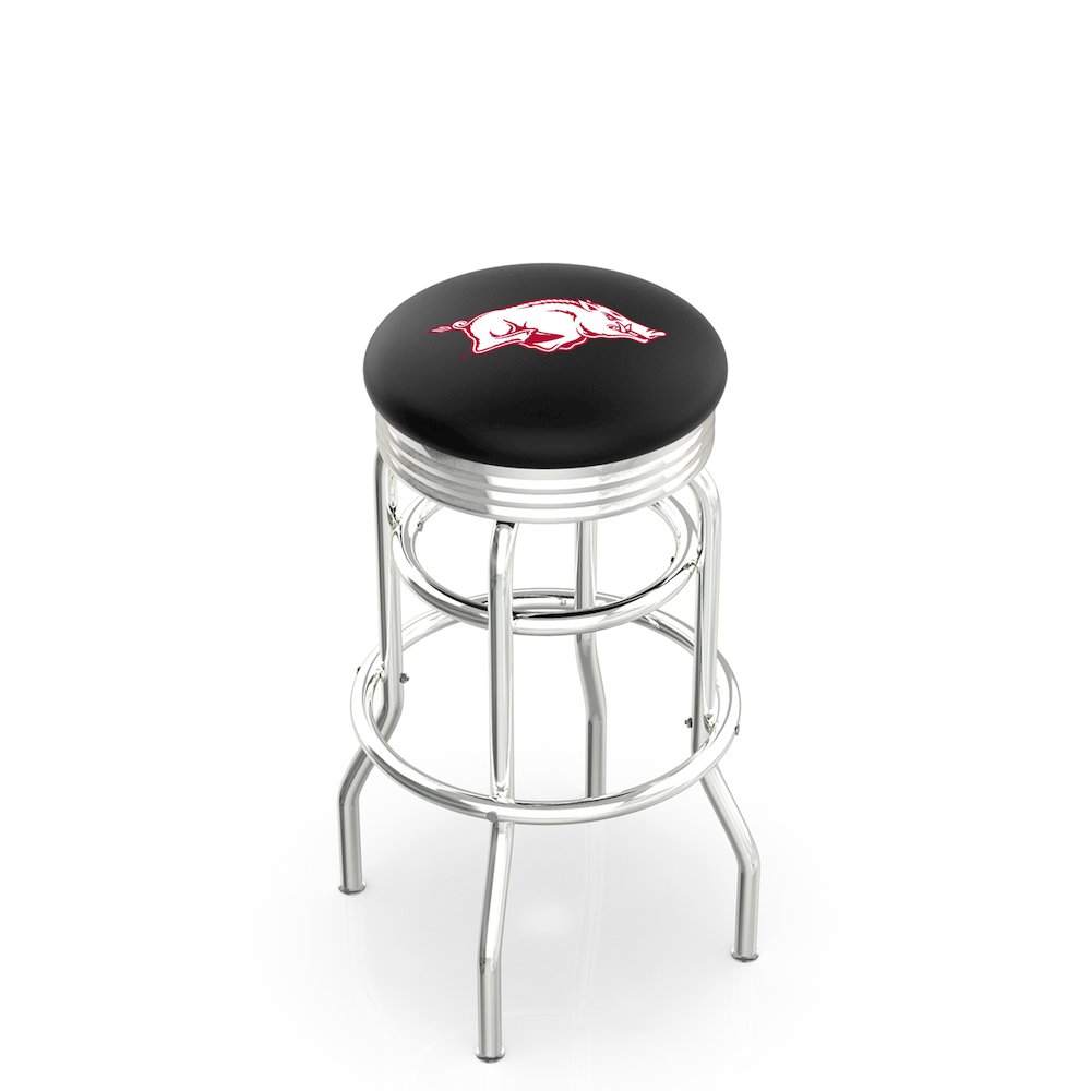 25" L7C3C - Chrome Double Ring Arkansas Swivel Bar Stool with 2.5" Ribbed Accent Ring by Holland Bar Stool Company. Picture 1