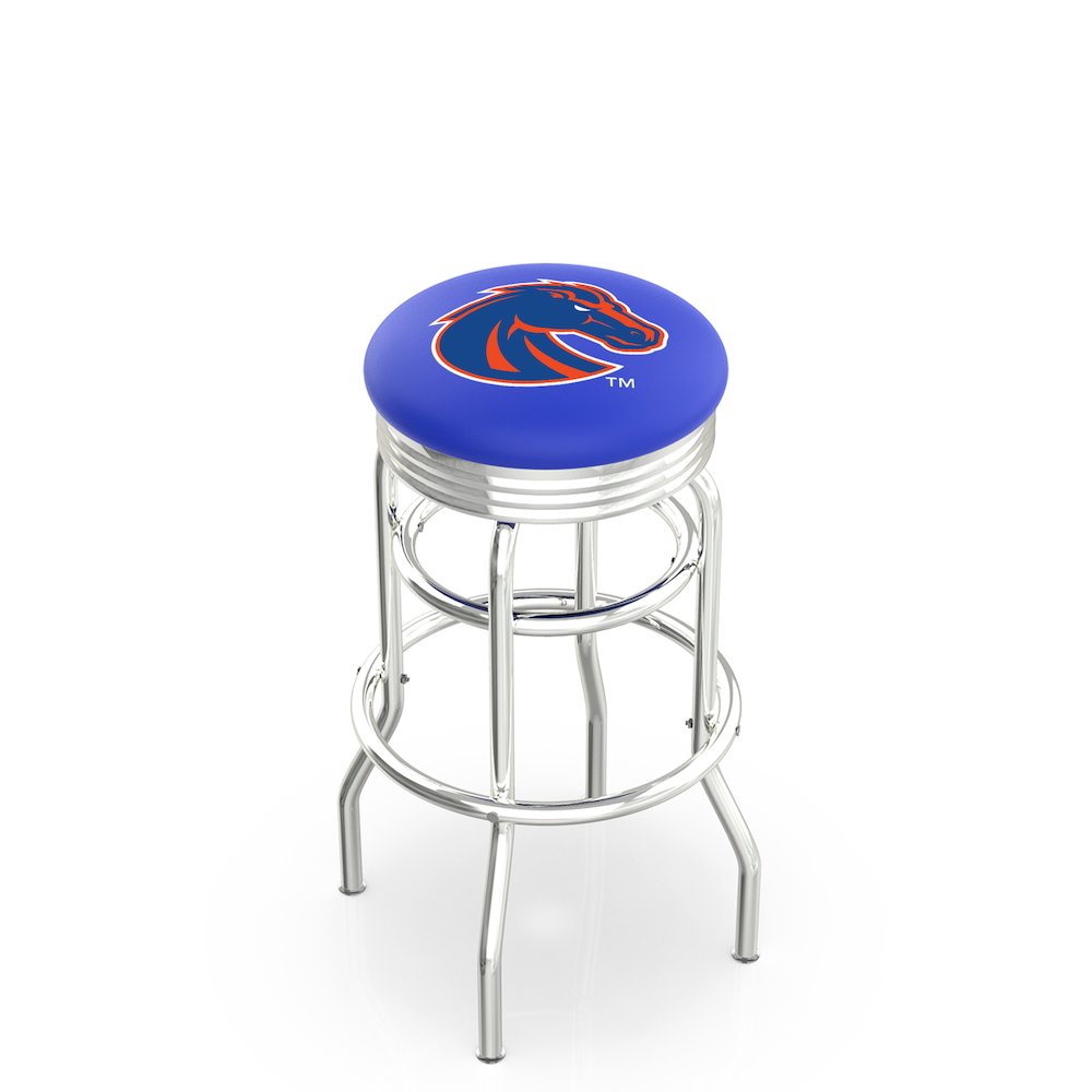 25" L7C3C - Chrome Double Ring Boise State Swivel Bar Stool with 2.5" Ribbed Accent Ring by Holland Bar Stool Company. Picture 1