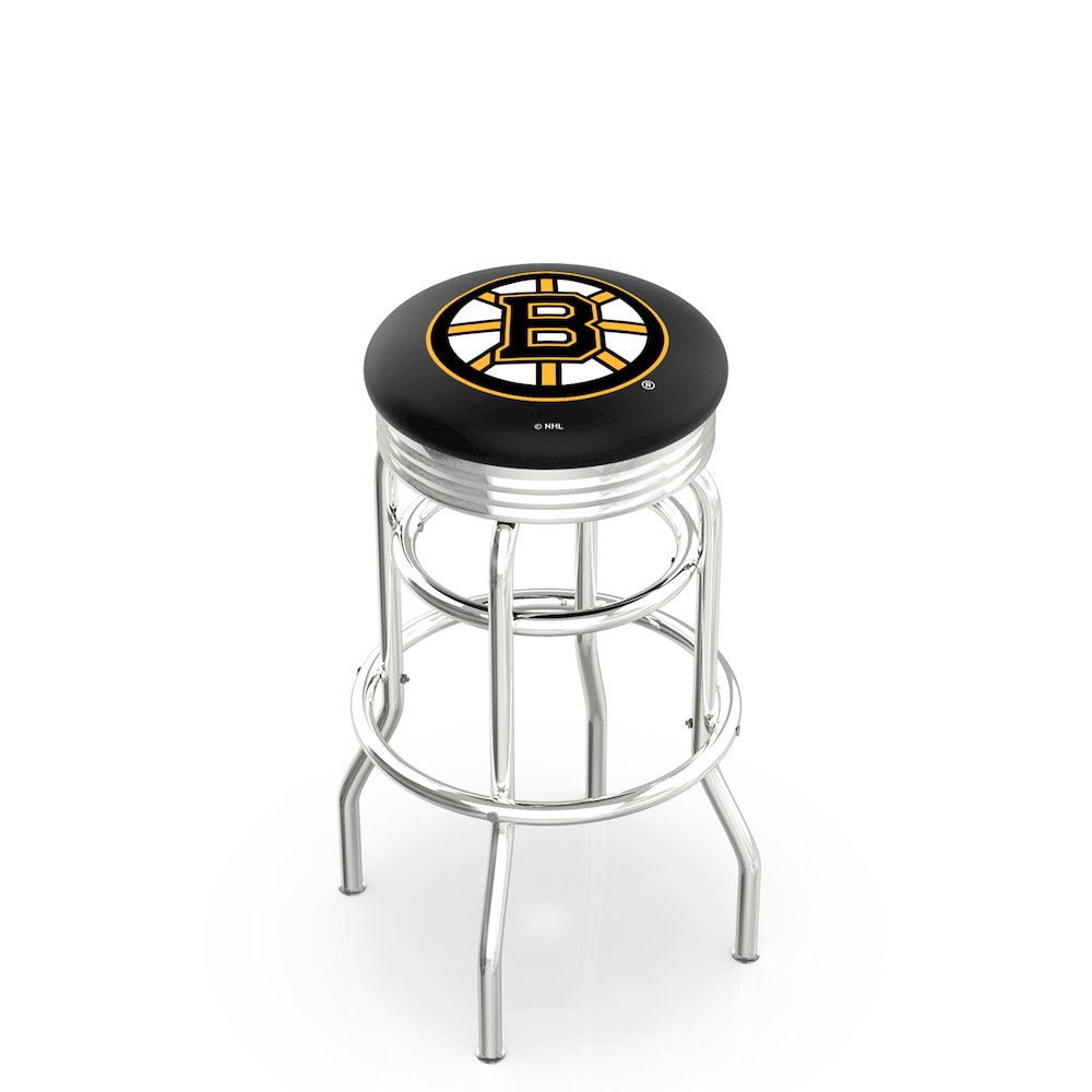25" L7C3C - Chrome Double Ring Boston Bruins Swivel Bar Stool with 2.5" Ribbed Accent Ring by Holland Bar Stool Company. Picture 1